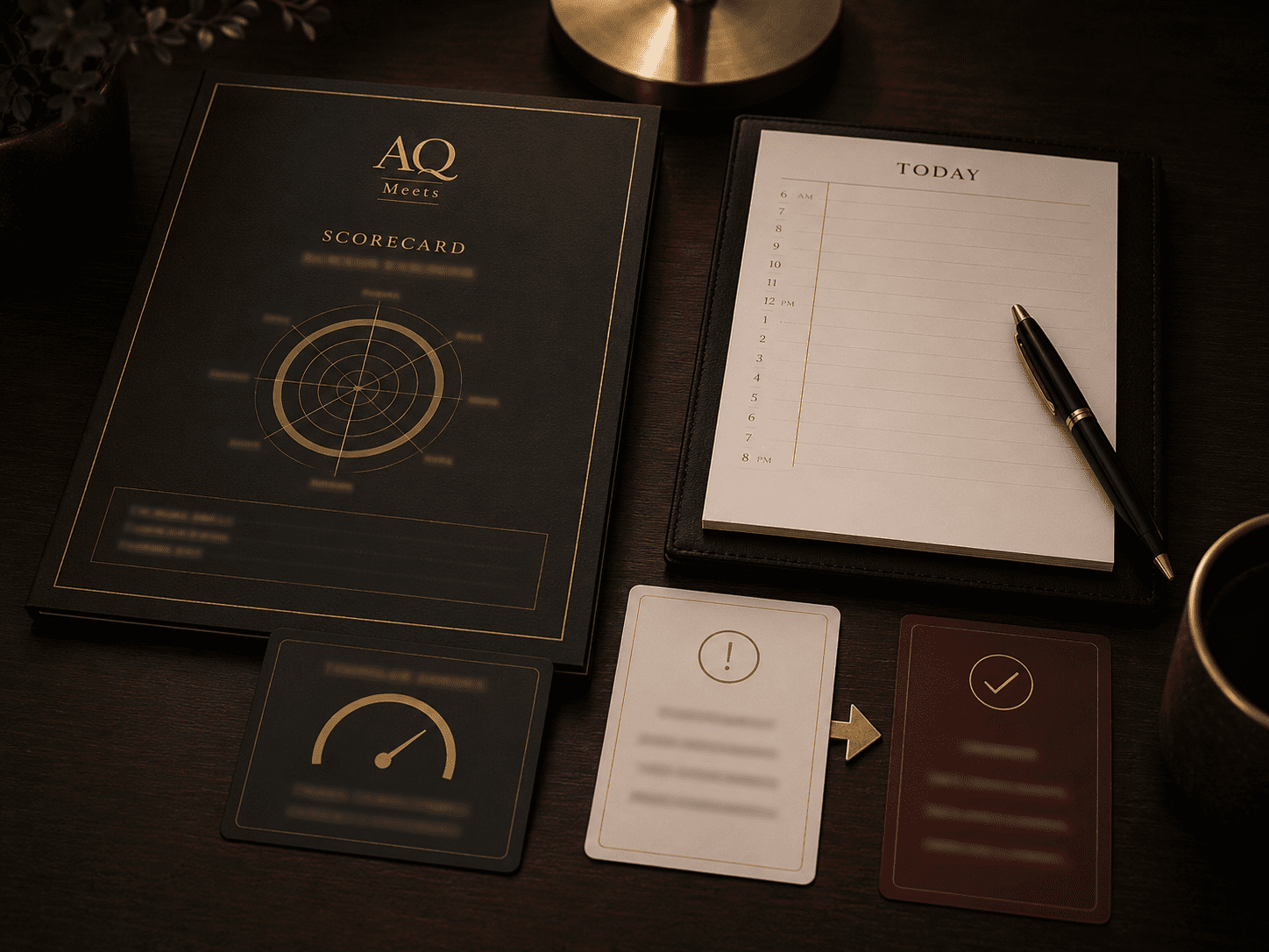 Execution Scorecard mockup beside daily calendar and first correction marker
