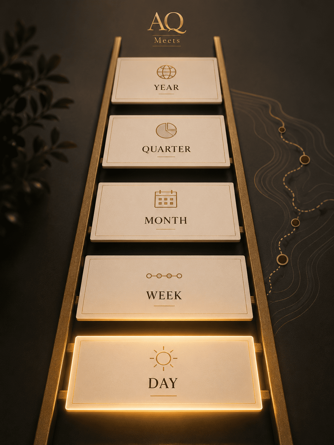 AQMeets ladder showing Year, Quarter, Month, Week, and Day with Day highlighted