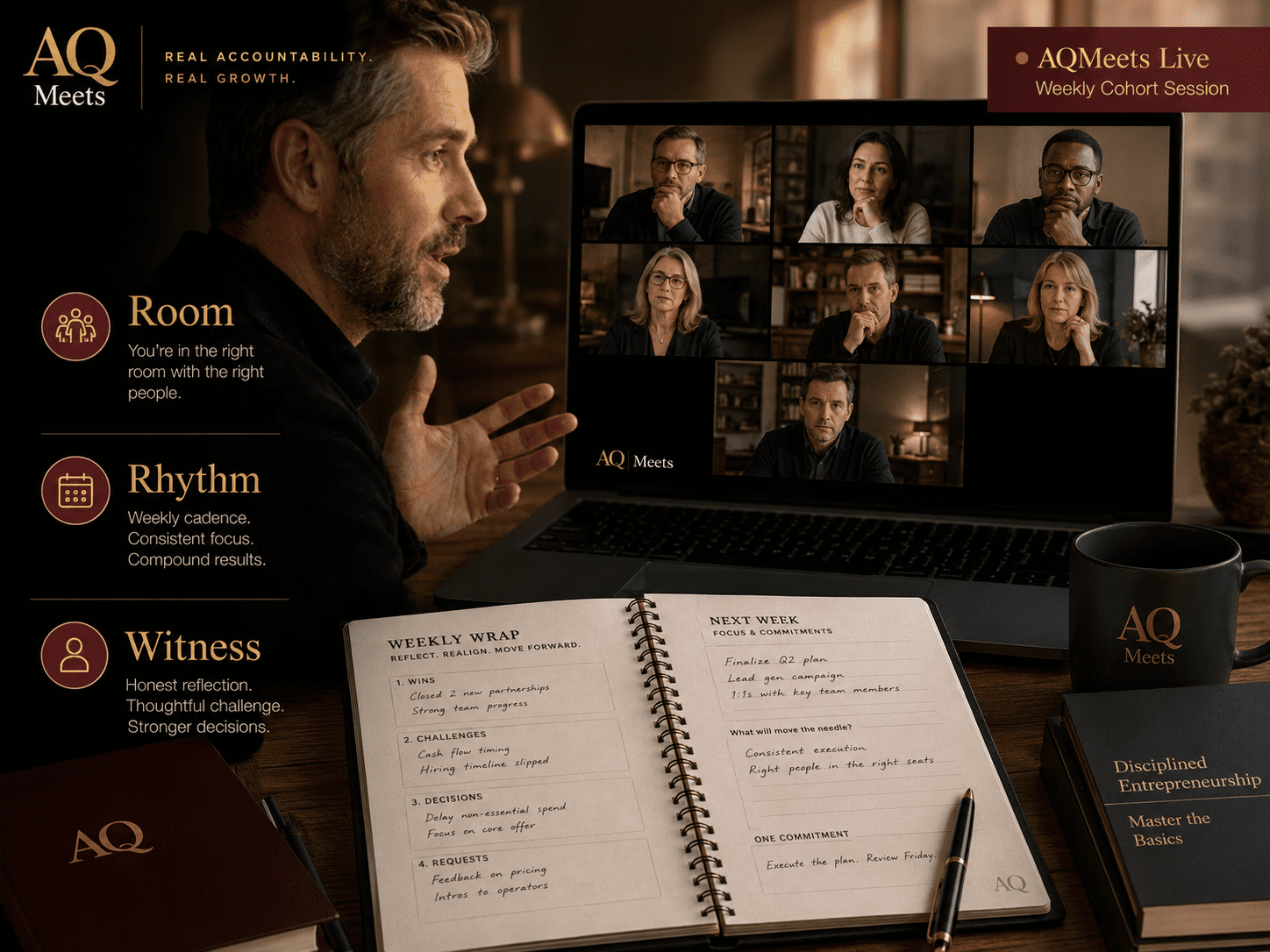 Live review room with entrepreneurs and worksheets