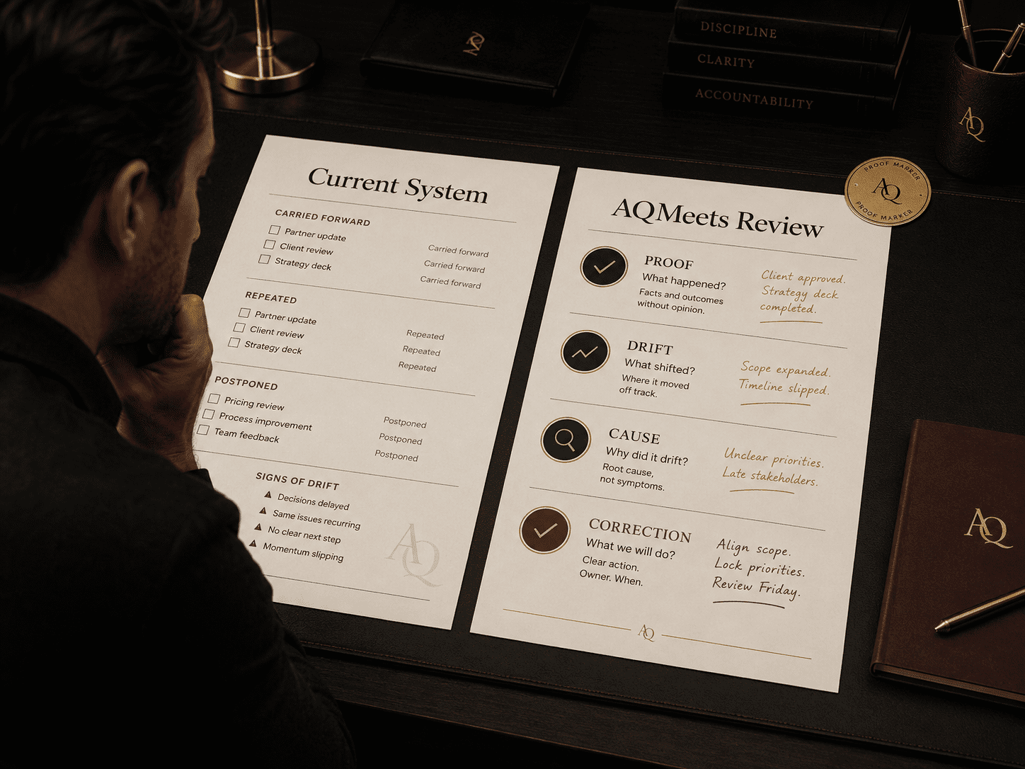 Founder comparing current system with completed AQMeets review