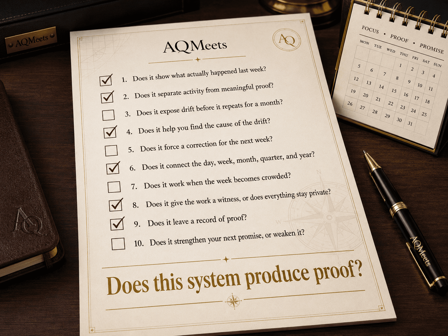 Execution system checklist with proof question highlighted