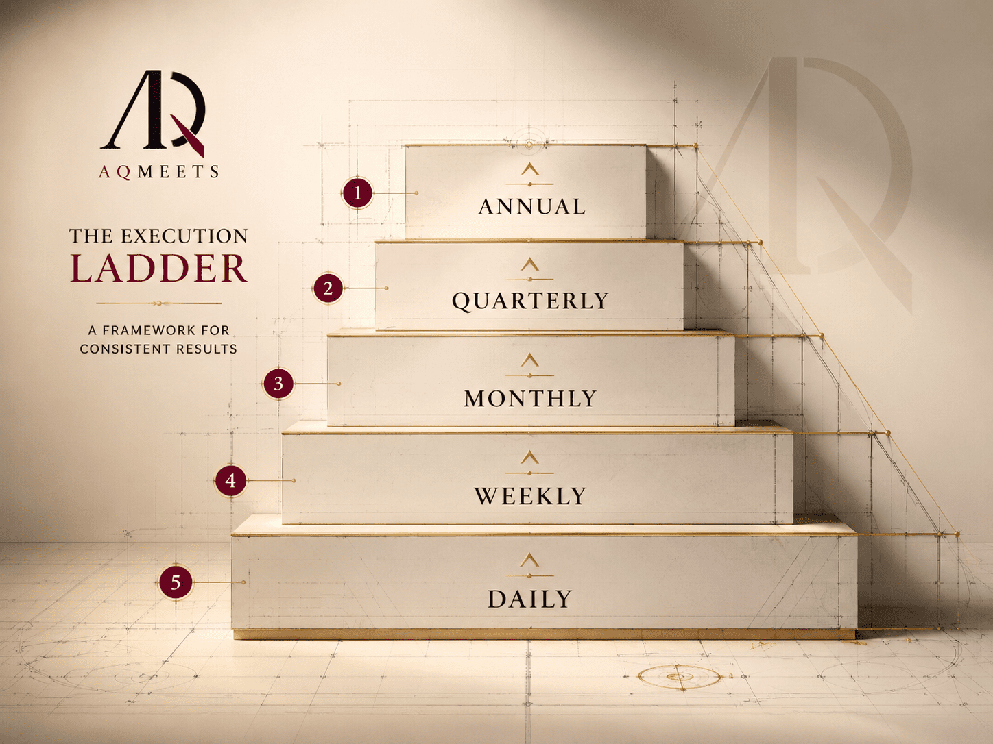 Execution architecture ladder showing annual, quarterly, monthly, weekly and daily rhythm