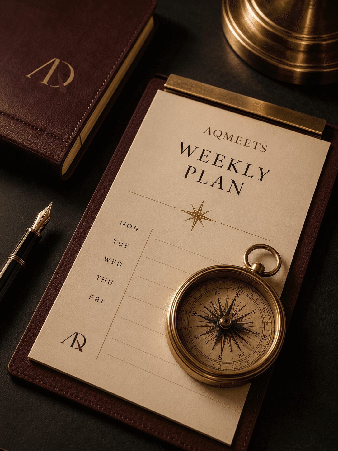 Compass placed over a weekly calendar symbolising direction