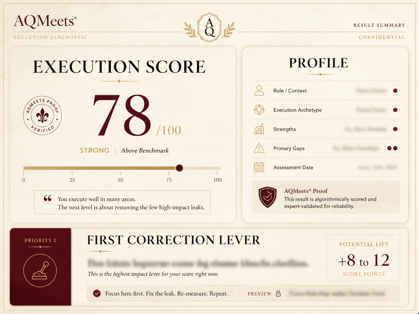AQMeets Execution Scorecard result mockup